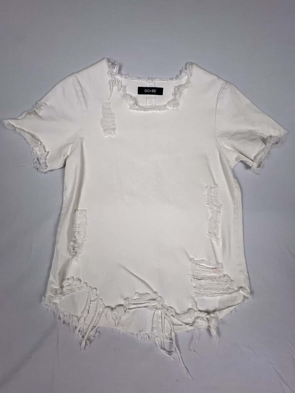 Do+Be Distressed T-Shirt White Cotton Short Sleeve